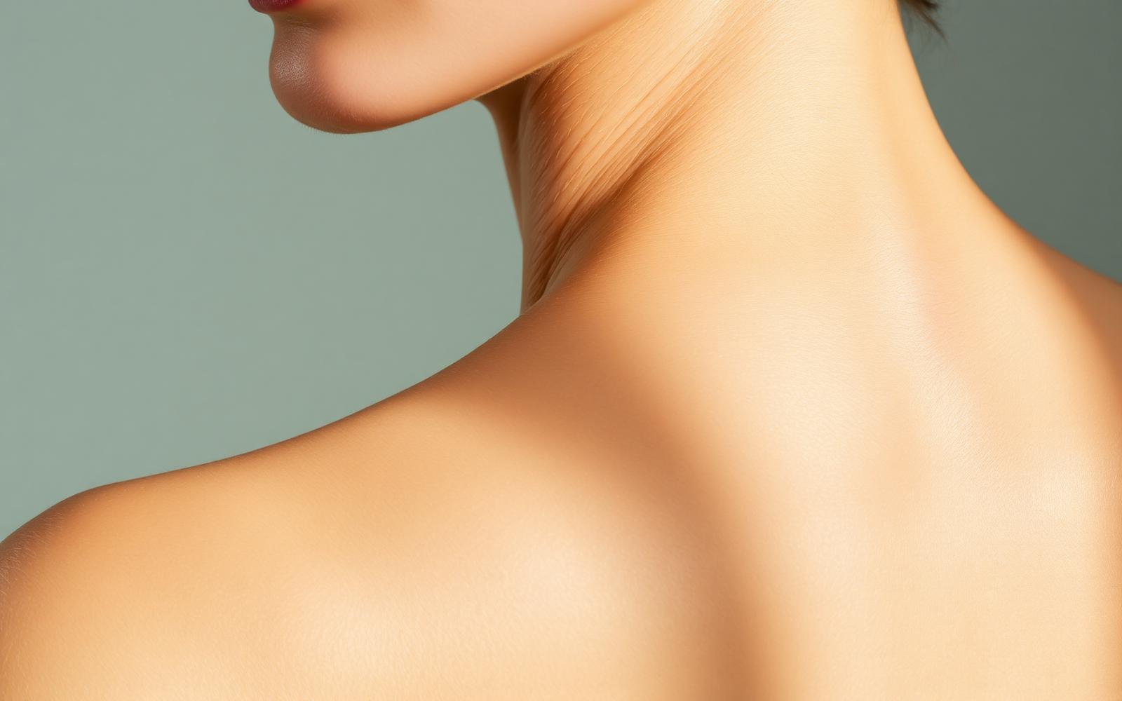 Natural close-up of healthy neck and shoulder skin in soft daylight